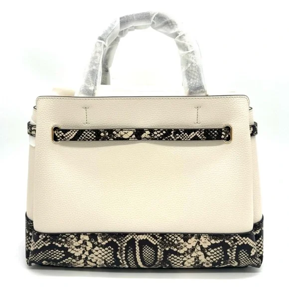 Michael Kors Large Reed Leather Belted Satchel Crossbody Bag Cream Snakeskin - Picture 5 of 11